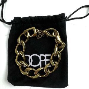 DOPE Gold Chain-Link Bracelet with Bold Logo